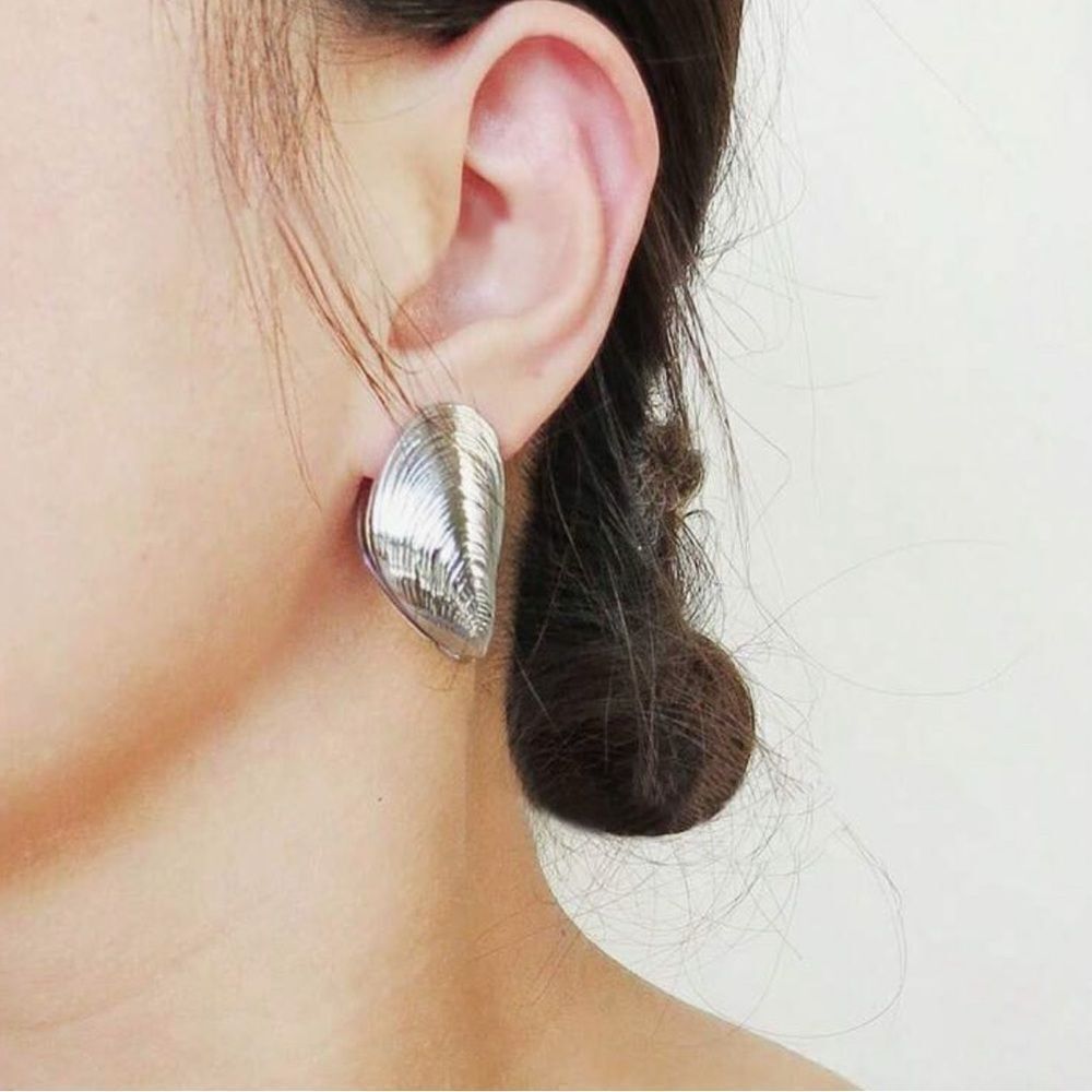 Anthropologie Polished Silver Shell Clip Earrings